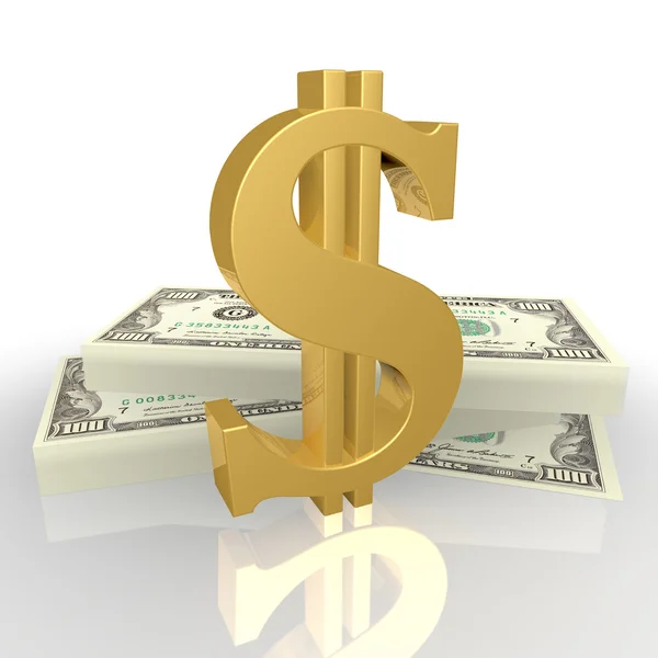 The dollar sign, and wads of money — Stock Photo, Image