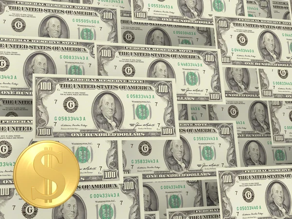 Botão no fundo das notas de dólar — Fotografia de Stock