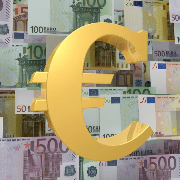 The sign of the euro against money — Stock Photo, Image