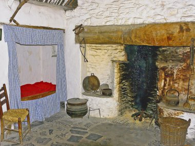 Early Irish kitchen w bedroom clipart