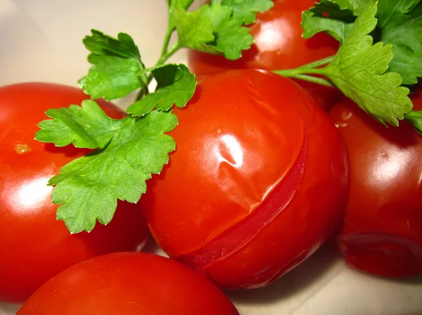 Stock image Pickled tomatoes with fresh parsley