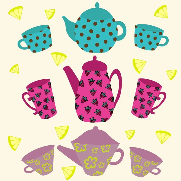 Teapots and cups — Stock Vector