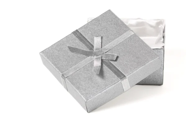 Silver gift box and bow — Stock Photo, Image