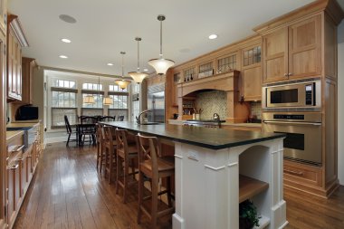 Modern kitchen with large island clipart