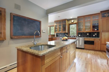 Kitchen with glass cabinets clipart