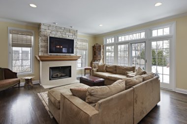 Family room with fireplace clipart