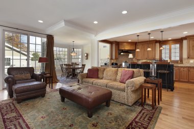 Family room with kitchen view clipart