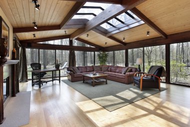 Family room with skylights