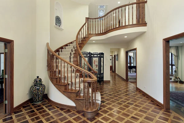 Large foyer with circular staircase — Stock Photo, Image
