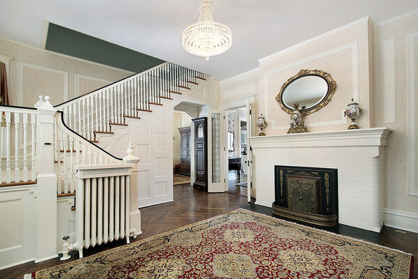 Foyer with fireplace