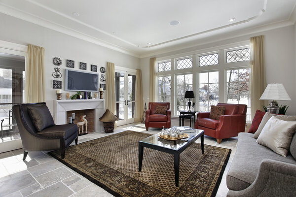 Family room with fireplace