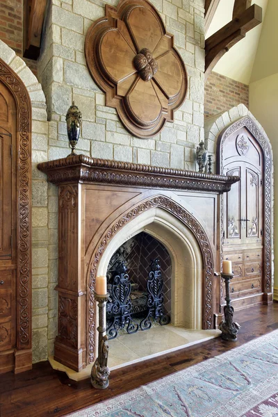 Large fireplace in family room — Stock Photo, Image