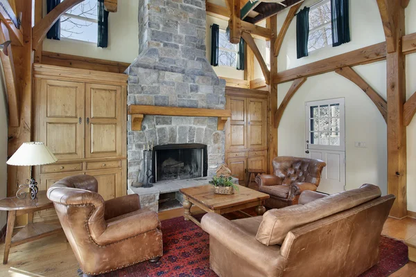 stock image Family room with wood beams