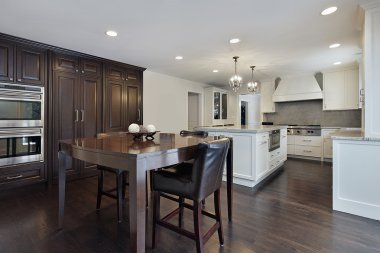 Kitchen with dark wood cabinetry clipart