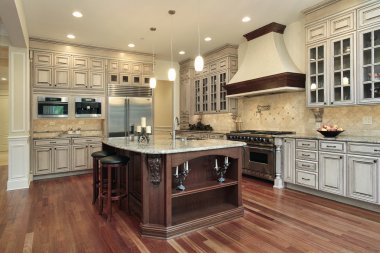 Kitchen with rectangular island clipart