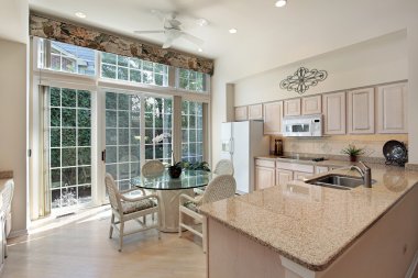 Kitchen with sliding doors to patio clipart