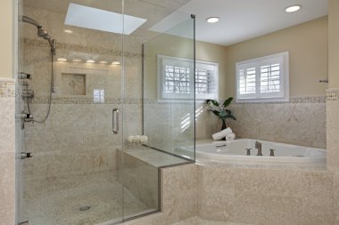 Master bath with glass shower clipart