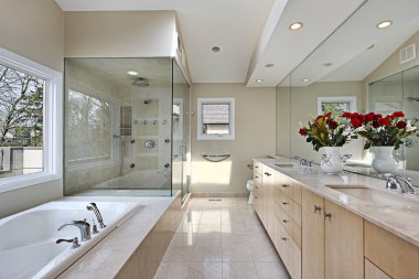 Master bath with glass shower clipart