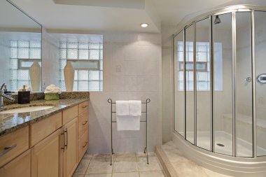 Bathroom with glass shower clipart