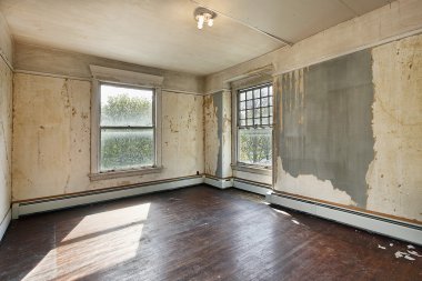 Bedroom in old abandoned home clipart