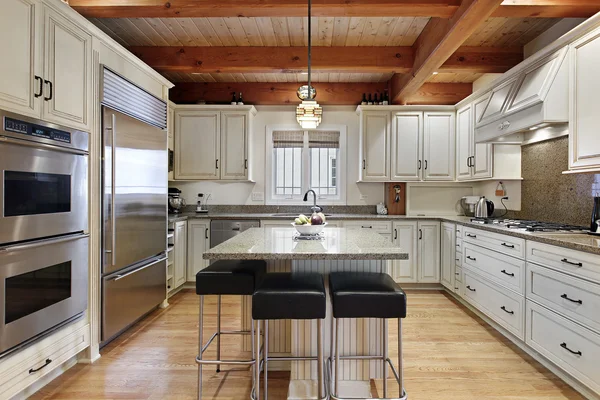Kitchen with wood ceiling beams