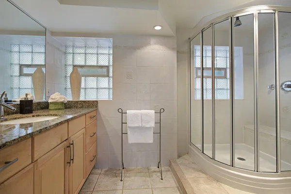 stock image Bathroom with glass shower