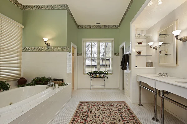 Salle de bain principale avec murs verts — Photo