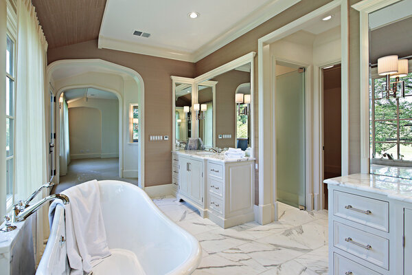 Master bath with standalone tub