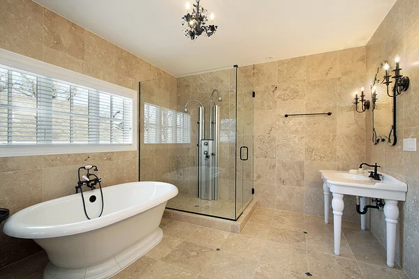 Master bath with large glass shower — Stock Photo, Image