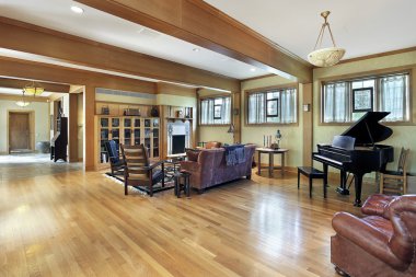 Living room with ceiling beams clipart