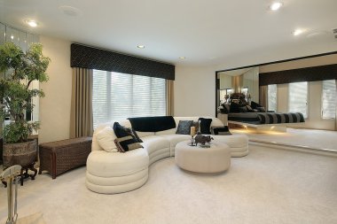 Living room with mirrored walls