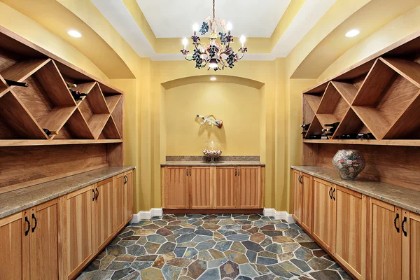 stock image Wine cellar with yellow walls