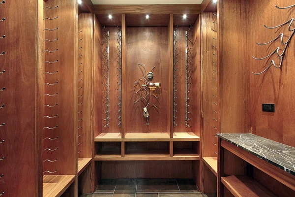 Wijnkelder met hout kabinet — Stockfoto