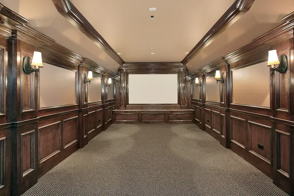 Home theater with wood paneled walls — Stock Photo, Image