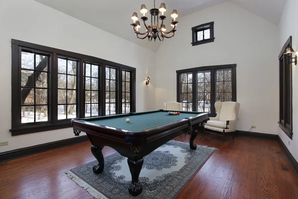 Pool room with wall of windows — Stock Photo, Image