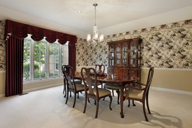 Dining room with leaded glass buffet clipart