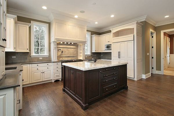 Kitchen with wood and granite island
