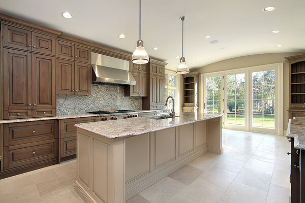 Kitchen with large marble island