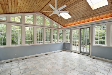 Sunroom with wall of windows clipart