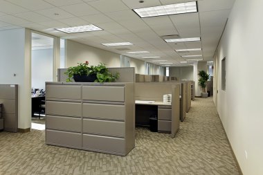 Office space with cubicles clipart