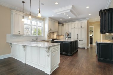 Kitchen with white cabinetry clipart