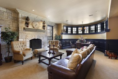 Basement with stone fireplace clipart