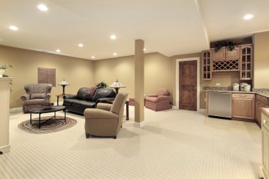 Basement with kitchen area clipart
