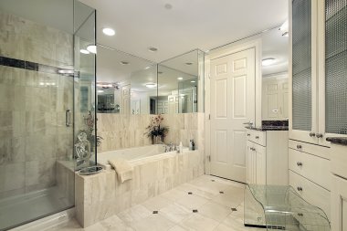 Master bath with glass shower clipart