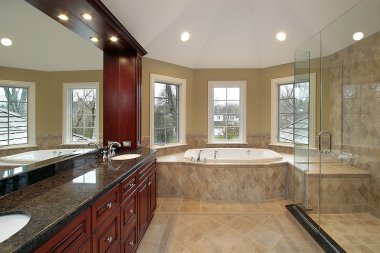 Master bath with marble tub clipart