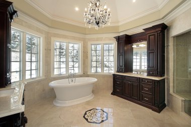 Master bath in new construction home clipart