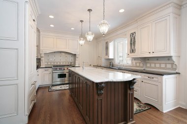 Kitchen with marble and wood island clipart