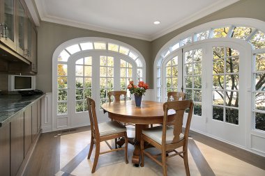 Eating area with circular windows clipart