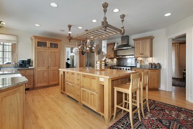 Kitchen with butcher block island clipart