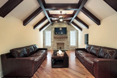 Family room with wood ceiling beams clipart